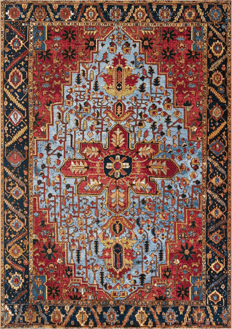 Patio Heritage Collection Area Rug -  Garden Rectangle Rust Red and Blue  lifestyle 2
