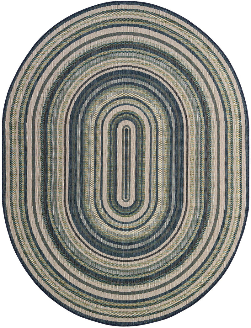 Coastal Terrace Collection Area Rug -  Seashell Oval Blue  lifestyle 57