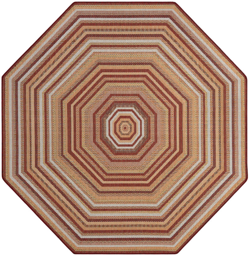 Coastal Terrace Collection Area Rug -  Seashell Octagon Burgundy  lifestyle 79
