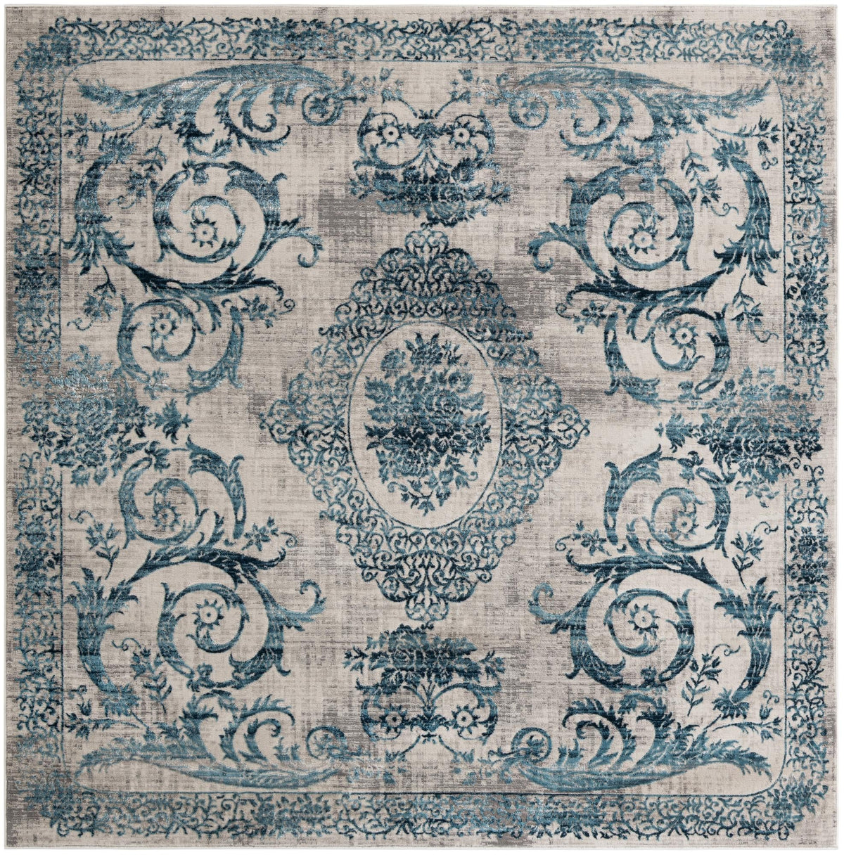 Bloomsbury Elegance Collection Area Rug - Mayfair Square Ivory and Blue  lifestyle 106
