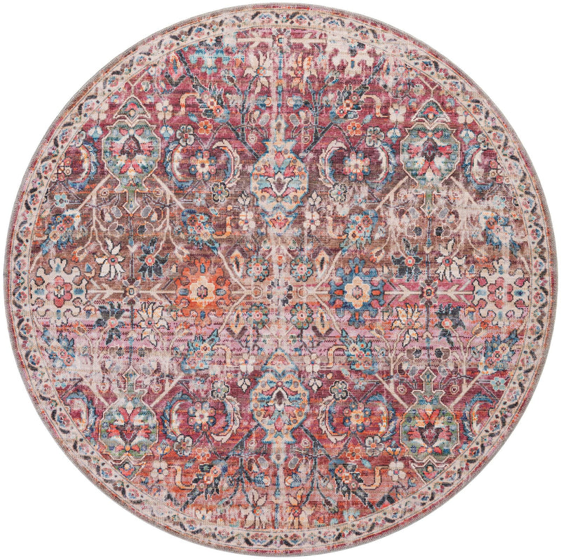 Vintage Memories Collection Area Rug -  Flashback Round Ivory and Pink  lifestyle 29
