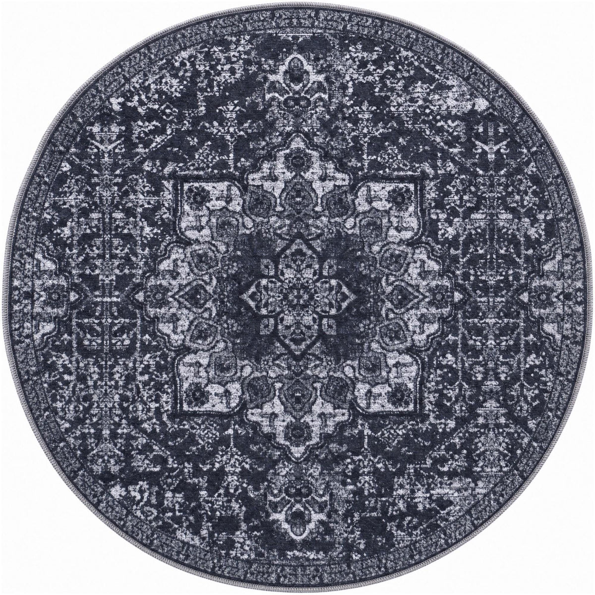 Baroque Era Collection Area Rug - Versailles (Dark Gray) Round Dark Gray  lifestyle 16