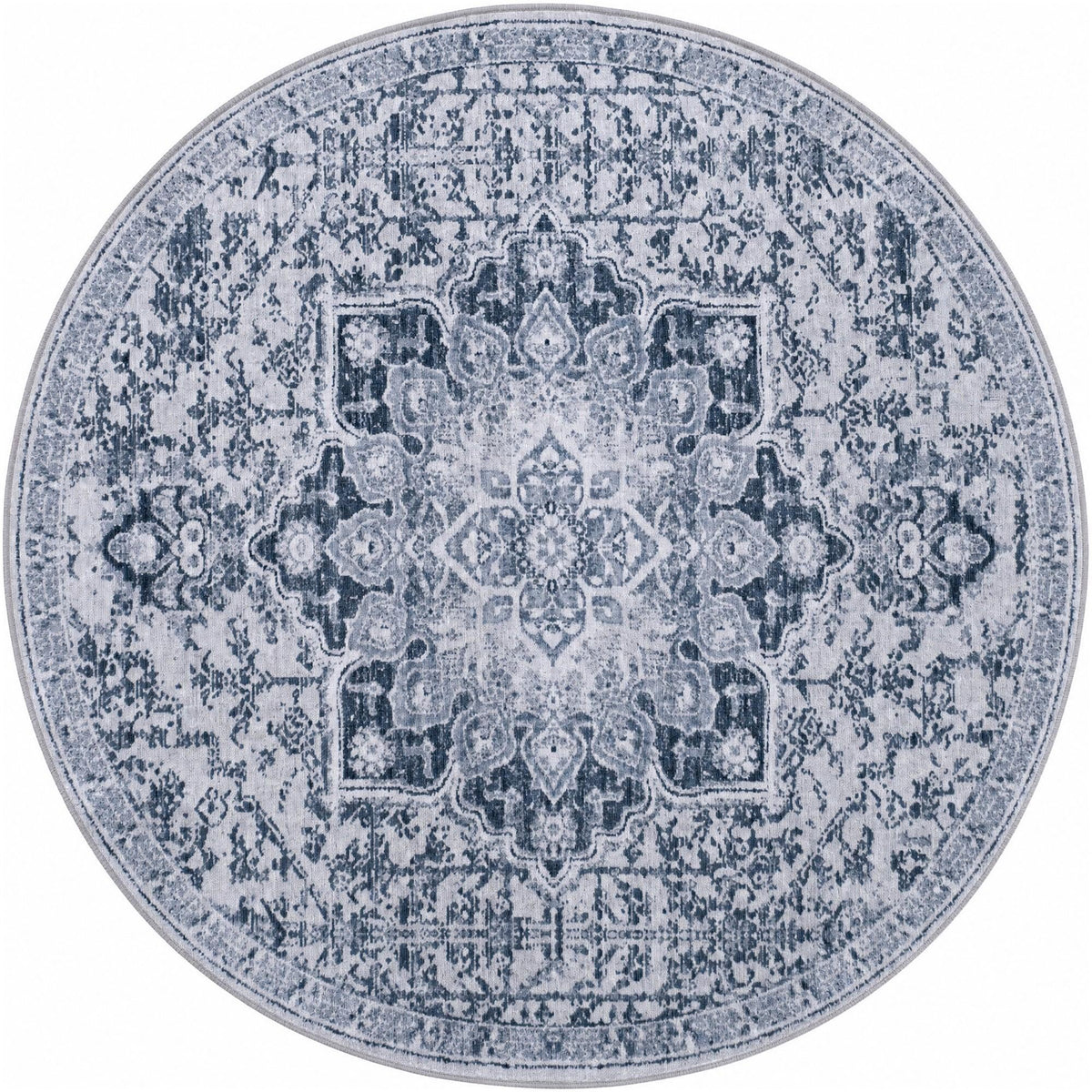 Baroque Era Collection Area Rug - Versailles (Light Gray) Round Light Gray  lifestyle 17