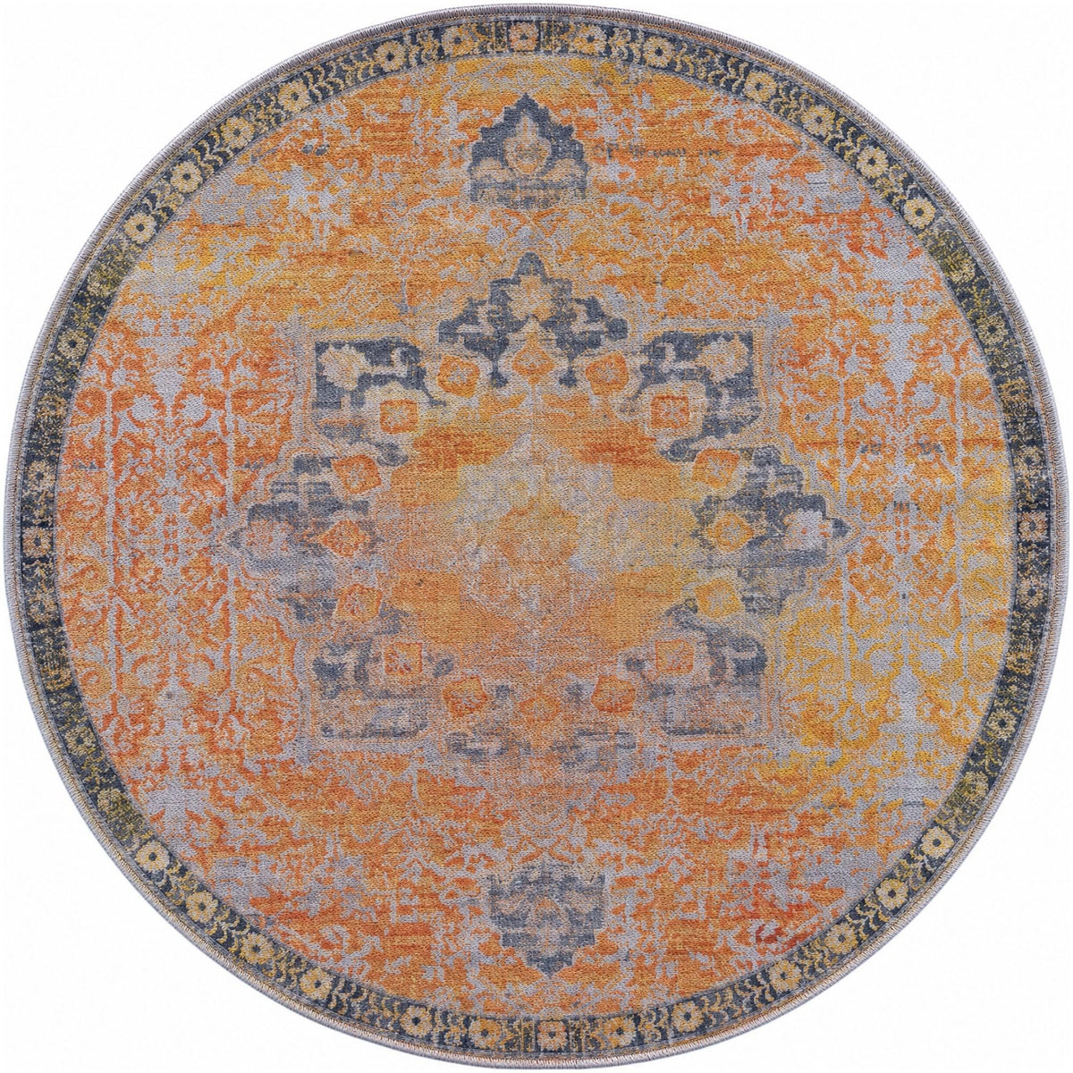 Baroque Era Collection Area Rug - Versailles (Tuscan Yellow) Round Tuscan Yellow  lifestyle 24