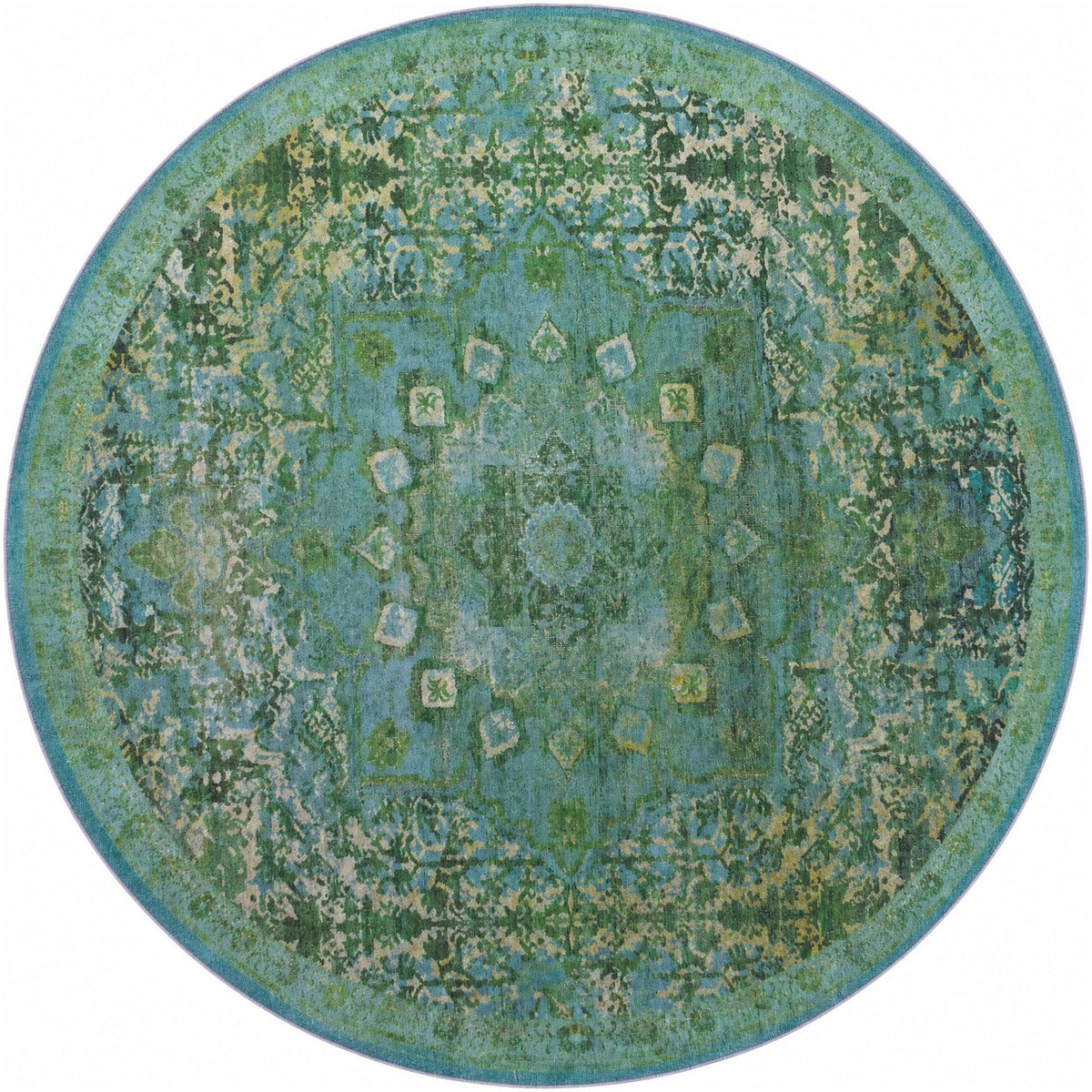 Baroque Era Collection Area Rug - Versailles (Spring Green) Round Spring Green  lifestyle 33
