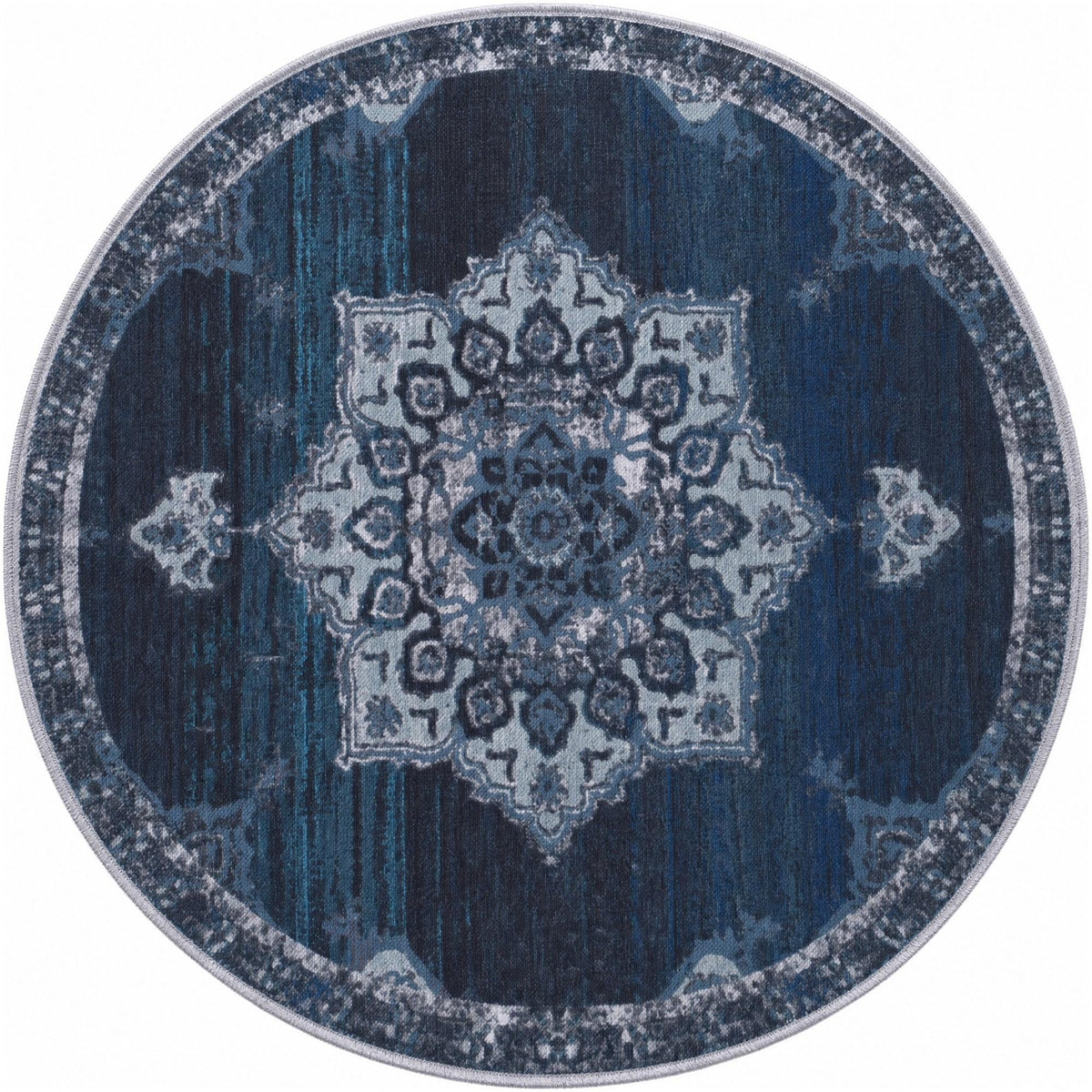 Baroque Era Collection Area Rug - Versailles (Navy Blue) Round Navy Blue  lifestyle 24