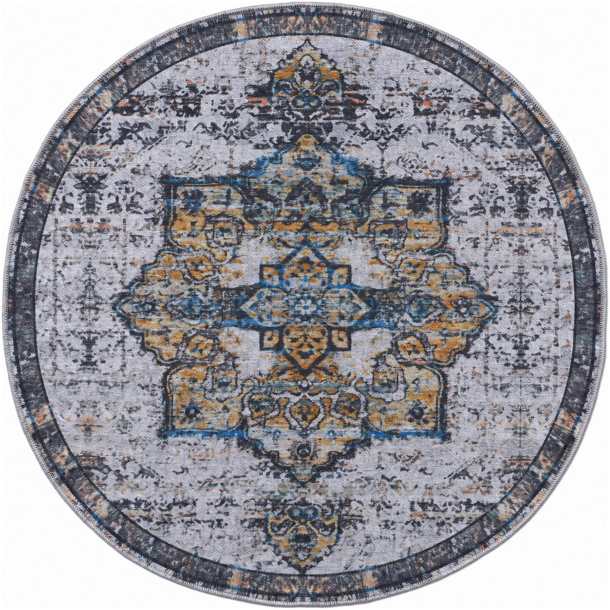 Baroque Era Collection Area Rug - Versailles (Sea Salt White) Round Sea Salt White  lifestyle 40