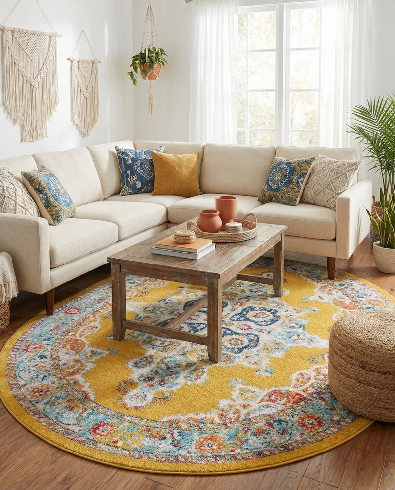 Beverly Grove Collection Area Rug -  Fairfax (Yellow) Oval Yellow  lifestyle 58