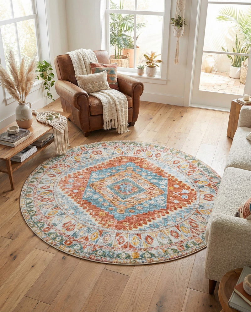 Arcadia Rugs Collection Area Rug -  Xanadu Round Salmon  lifestyle 60
