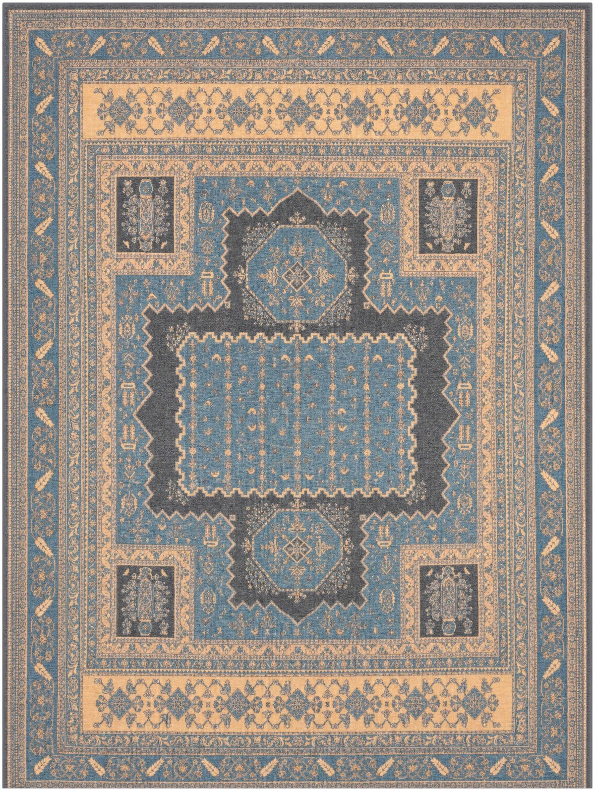 Bazaar Chic Collection Area Rug -  Taroudant Rectangle Deep Teal and Antique Gold  lifestyle 2