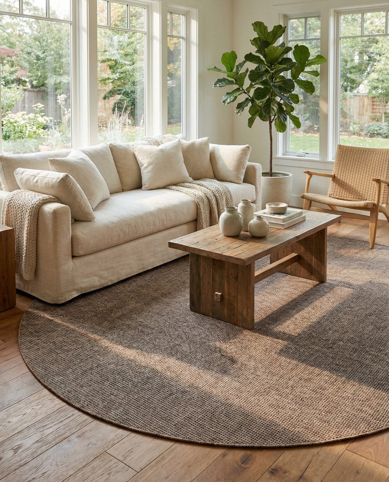 Seaside Serenity Collection Area Rug - Veranda (Light Brown) Round Light Brown  lifestyle 42