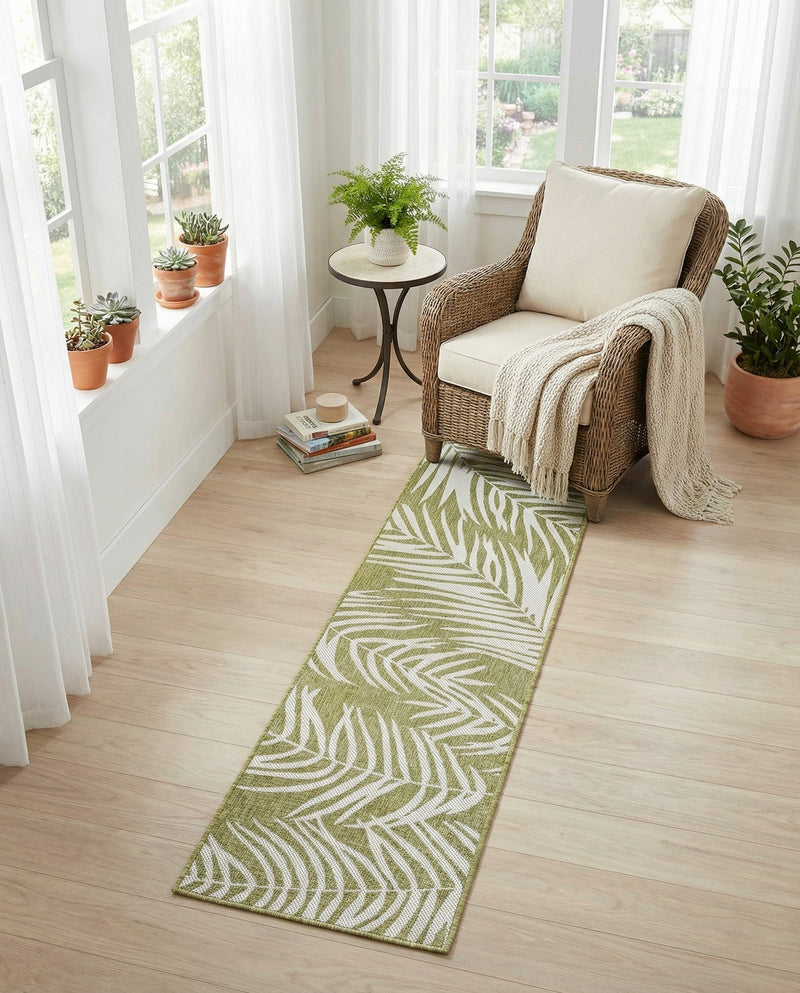 Seaside Blooms Collection Area Rug - Verdure (Green) Runner Green  lifestyle 48