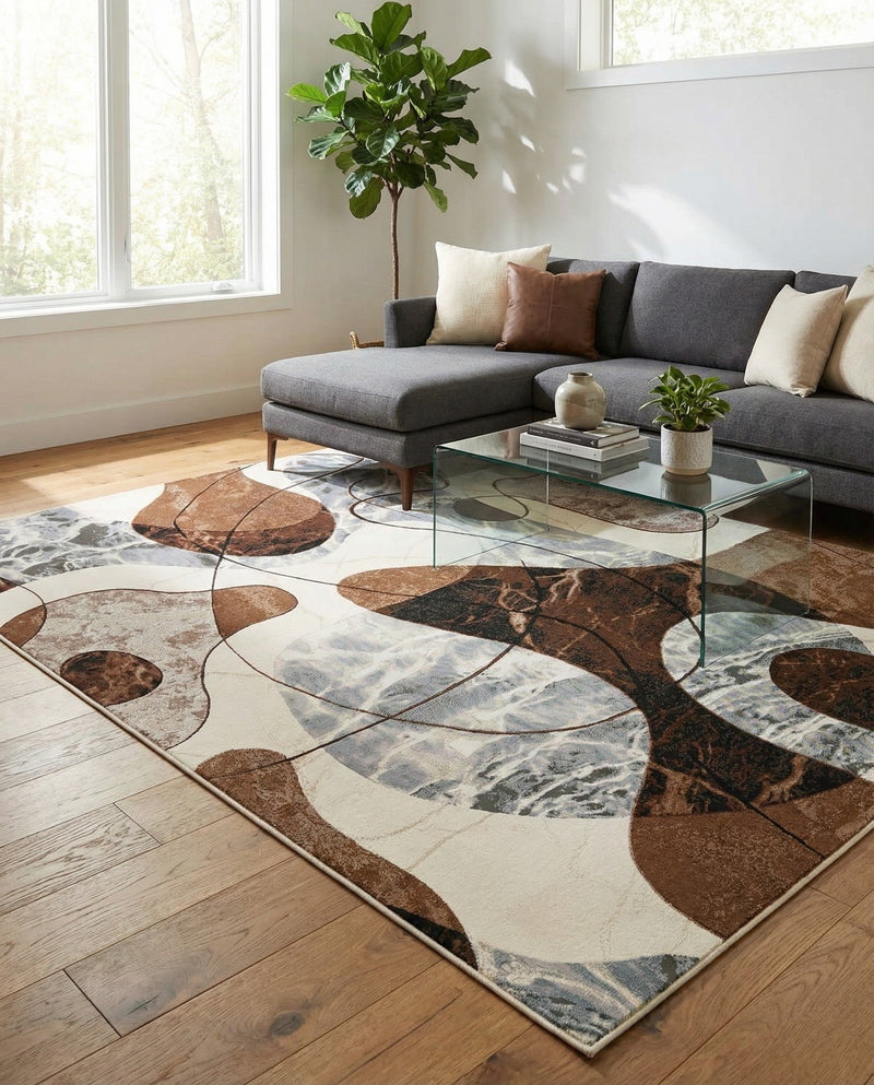 Urban Terrace Collection Area Rug -  Garden Rectangle Brown and White  lifestyle 4