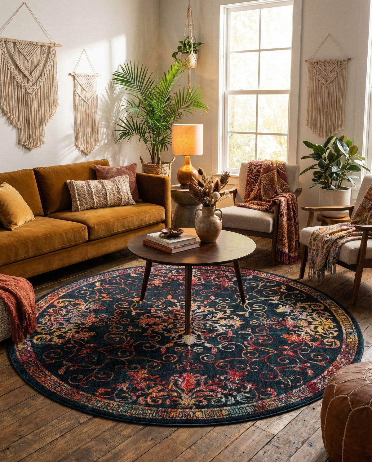 Brighton Terrace Collection Area Rug -  Saltdean Round Navy Blue  lifestyle 94