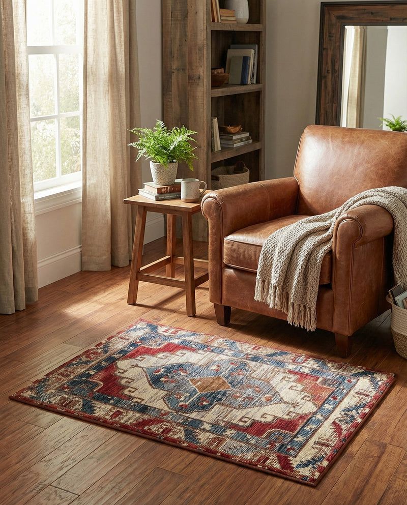 Patio Heritage Collection Area Rug -  Alcove Rectangle Red and Navy Blue  lifestyle 17