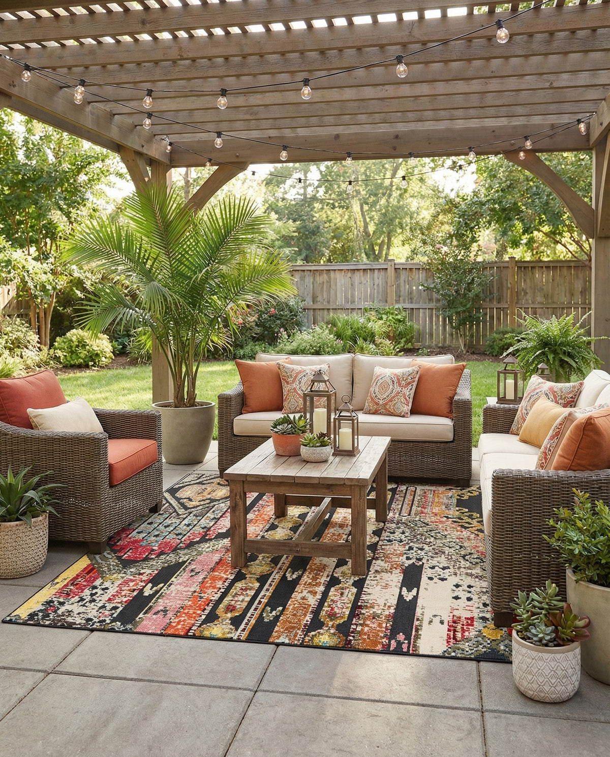 Outdoor Marrakesh Collection Area Rug -  Agadir Square Multi Black  lifestyle 121