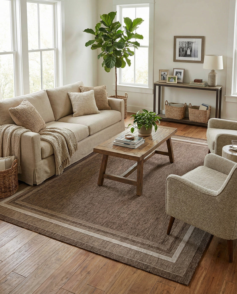 Terrace Fringe Collection Area Rug - Veranda (Brown) Rectangle Brown  lifestyle 8