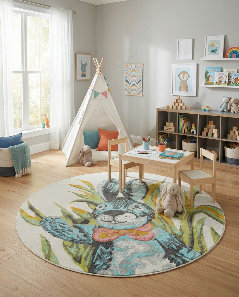 Wonder Tykes Collection Area Rug -  Ombre Round Ivory  lifestyle 15