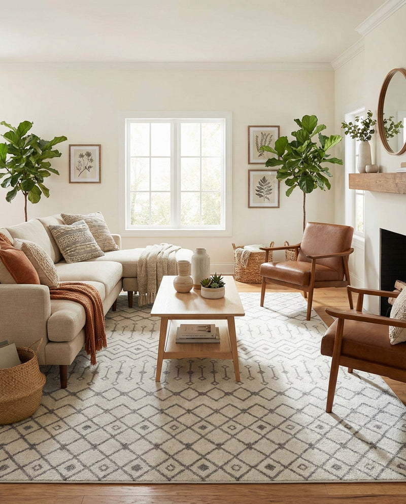 Mediterranean Lattice Collection Area Rug - Santorini (Ivory and Gray) Rectangle Ivory and Gray  lifestyle 6