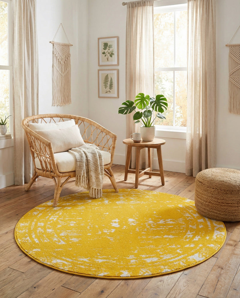 Brighton Stripes Collection Area Rug - Sussex (Yellow) Round Yellow  lifestyle 55