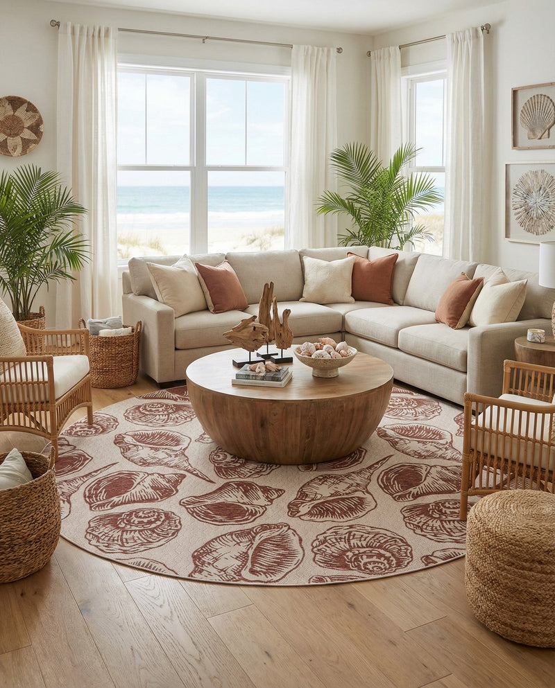 Seaside Haven Rugs Collection Area Rug -  Lighthouse (Ivory Rust Red) Round Ivory Rust Red  lifestyle 29