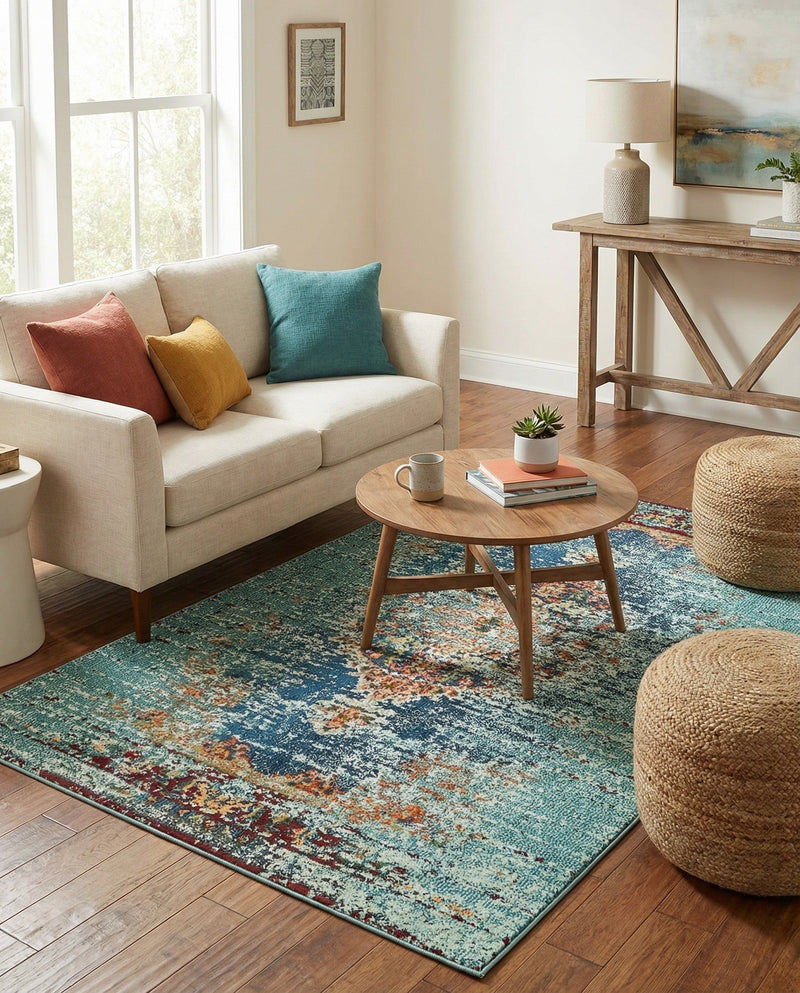 Venetian Tapestry Collection Area Rug -  Giudecca Rectangle Turquoise  lifestyle 20