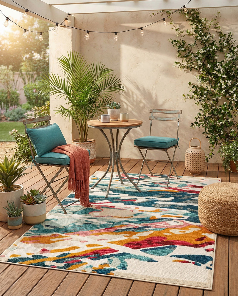 Outdoor Marrakesh Collection Area Rug -  Meknes Rectangle Multi  lifestyle 16