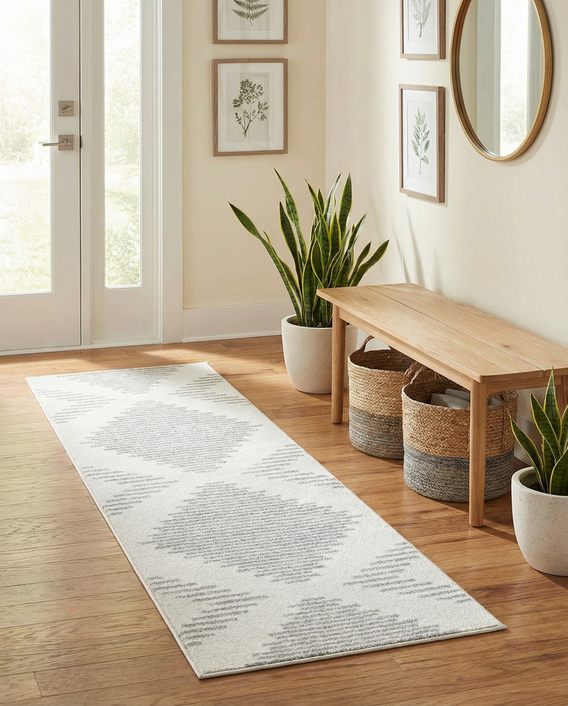 Seychelles Stripes Collection Area Rug - Mahe (Ivory and Gray) Runner Ivory and Gray  lifestyle 58