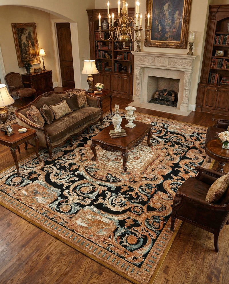 Patio Heritage Collection Area Rug - Veranda Rectangle Black Gold Brown  lifestyle 8