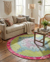 Heritage Elegance Collection Area Rug -  Winterthur (Green) Round Green  lifestyle 57