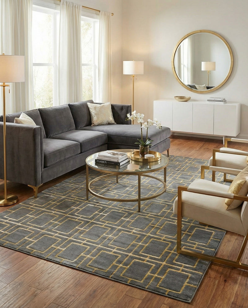 Hollywood Luxe Collection Area Rug -  Beverly (Gray Gold) Rectangle Gray Gold  lifestyle 10