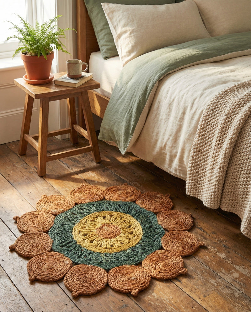 Woven Seaside Jute Collection Area Rug - Coastalhaven (Orange Green Yellow) Round Orange Green Yellow  lifestyle 22