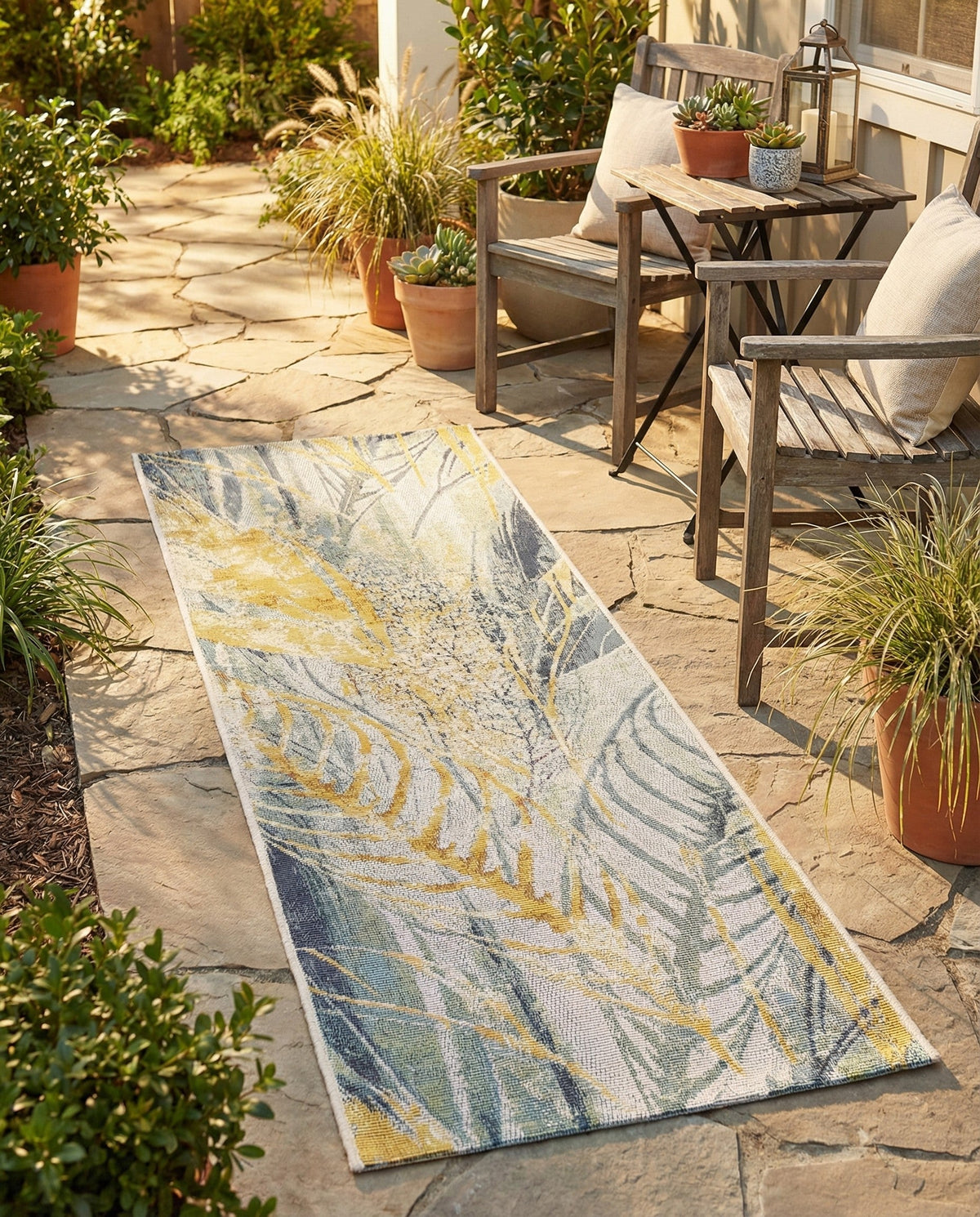 Seaside Blooms Collection Area Rug -  Blossom Runner Gray Ivory Yellow  lifestyle 84