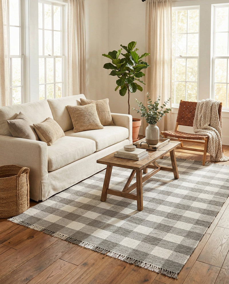 Sustainable Grid Indoor-Outdoor Oasis Collection Area Rug - Savannah Rectangle Gray  lifestyle 65
