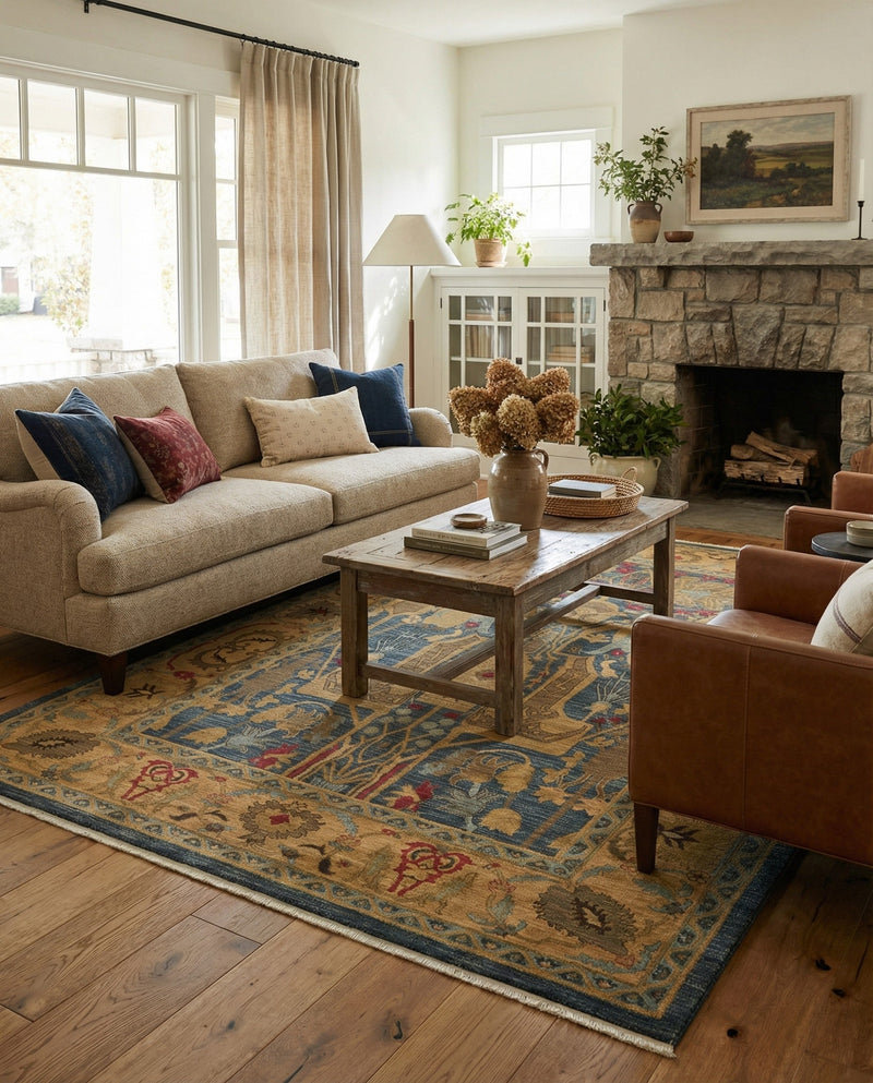 Persian Elegance Collection Area Rug -  Khorramabad Rectangle Navy Blue  lifestyle 6