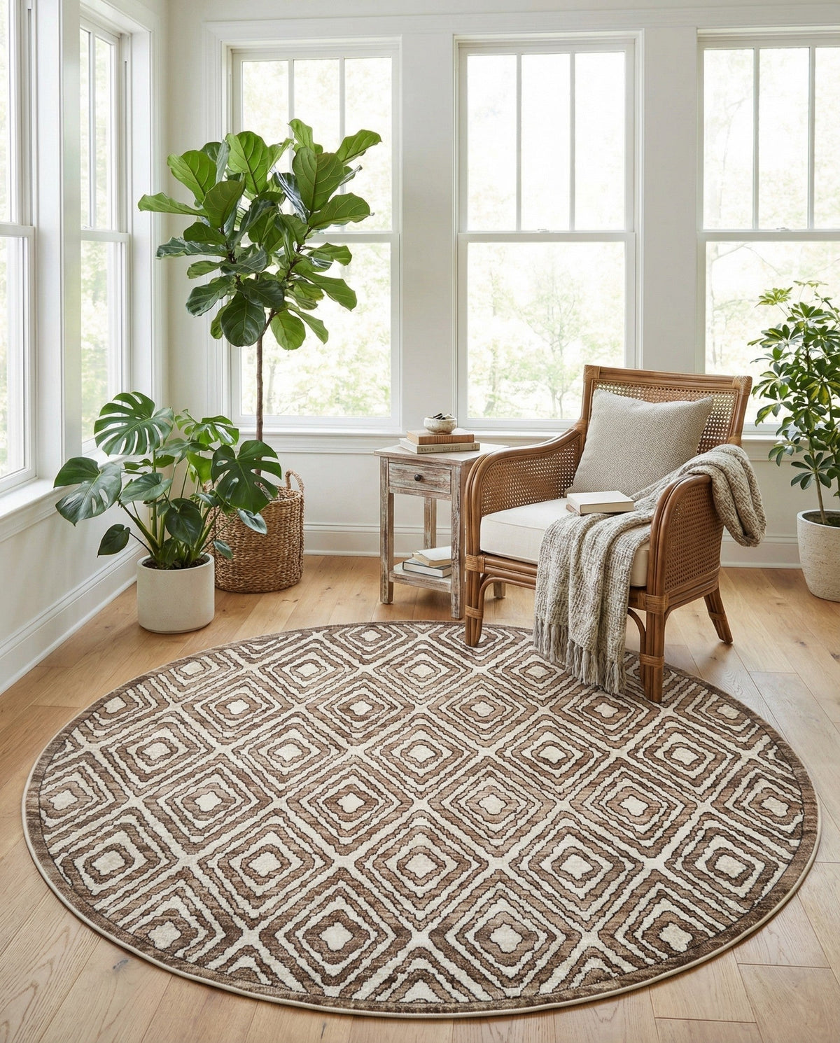 Sanctuary Retreat Collection Area Rug -  Oasis Round Chocolate Brown  lifestyle 177