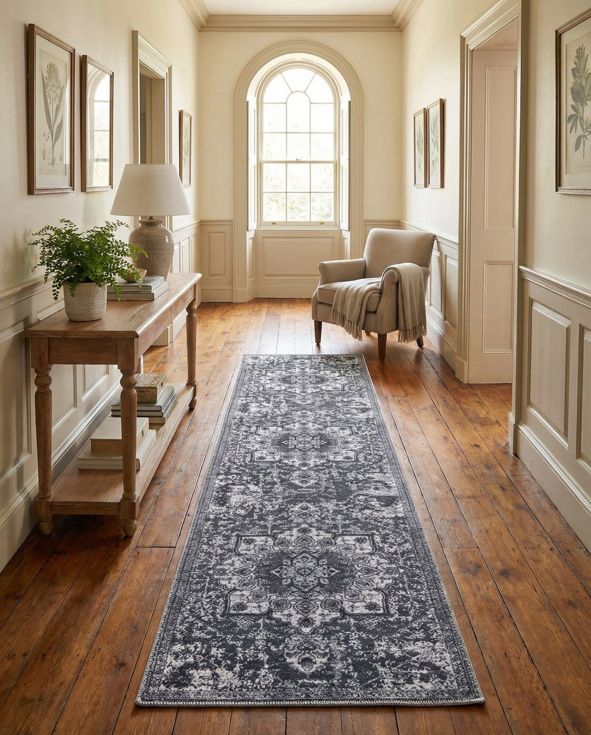 Baroque Era Collection Area Rug - Versailles (Dark Gray) Runner Dark Gray  lifestyle 14