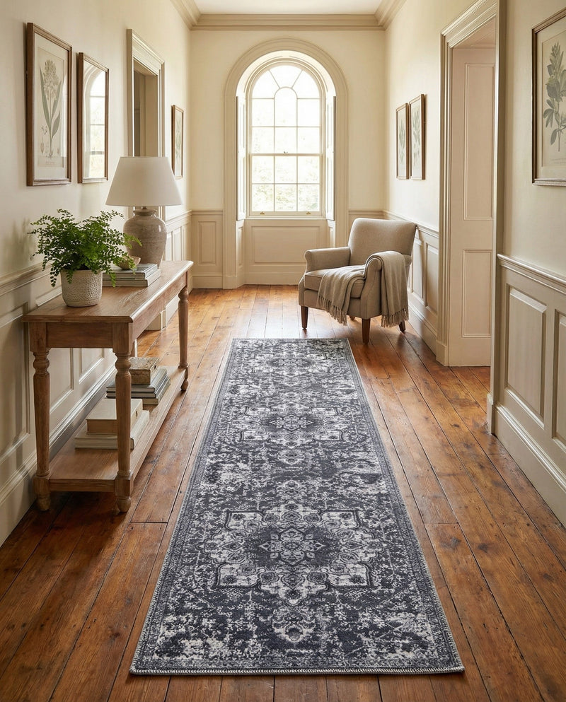 Baroque Era Collection Area Rug - Versailles (Dark Gray) Runner Dark Gray  lifestyle 14