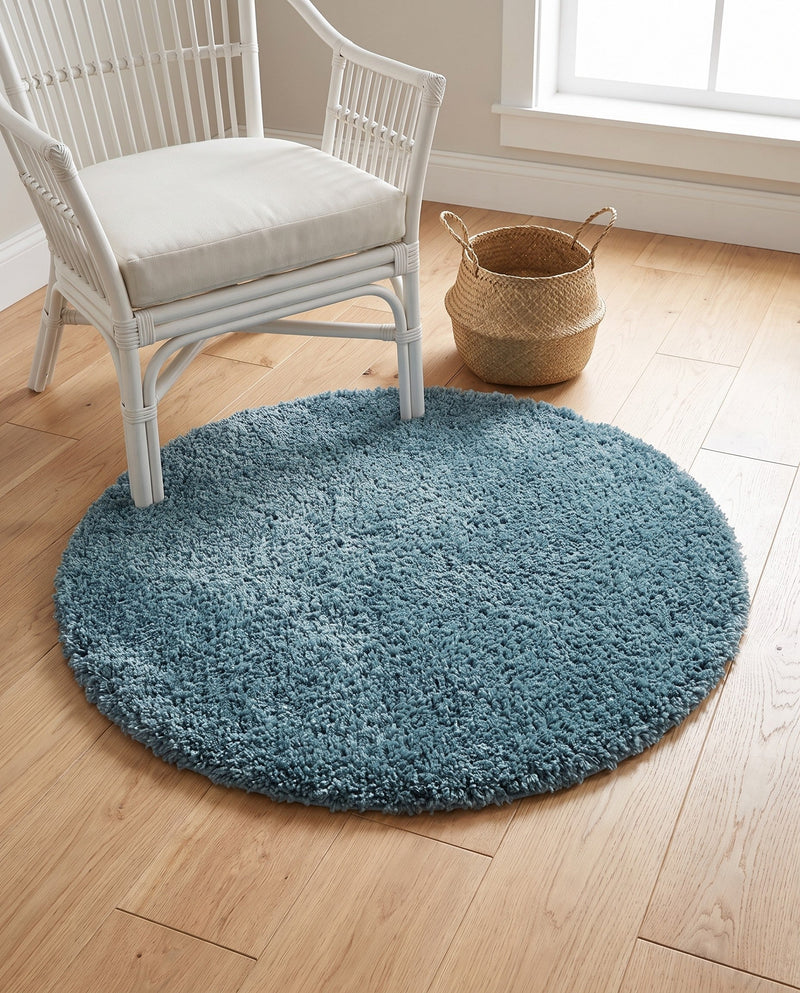 Plush Oasis Collection Area Rug - Serenity (Light Slate Blue) Round Light Slate Blue  lifestyle 86