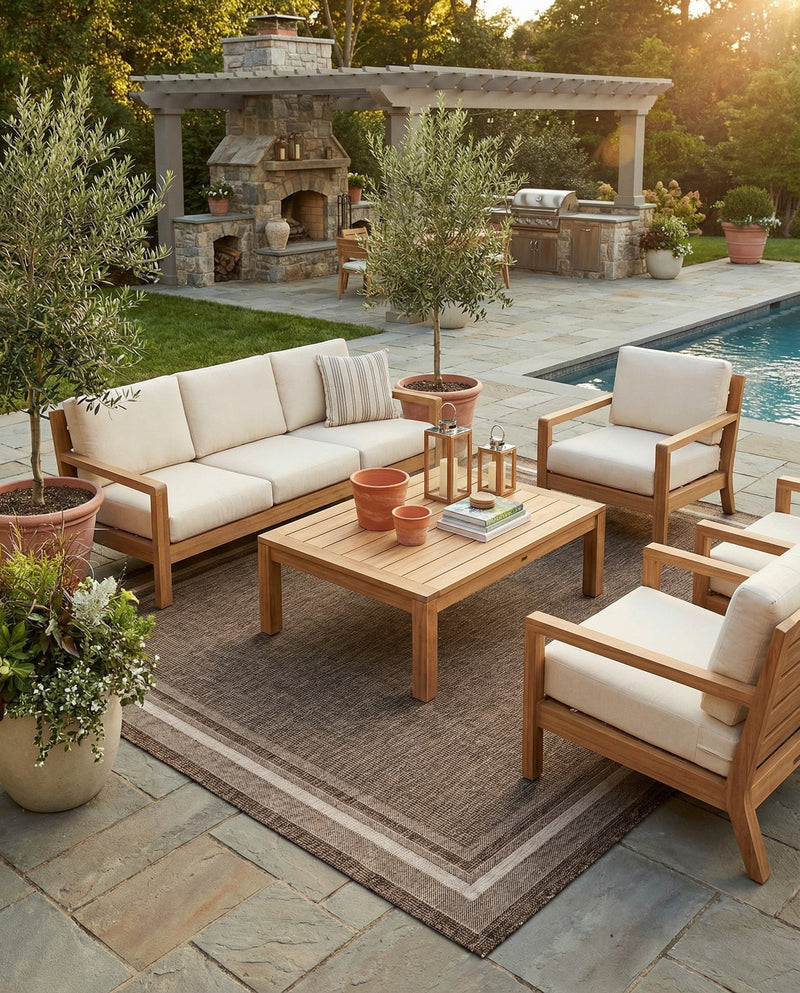 Terrace Fringe Collection Area Rug - Veranda (Brown) Rectangle Brown  lifestyle 33
