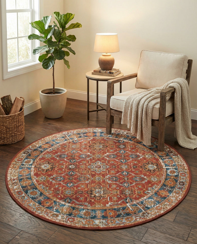Patio Heritage Collection Area Rug -  Eden Round Antique Red  lifestyle 68