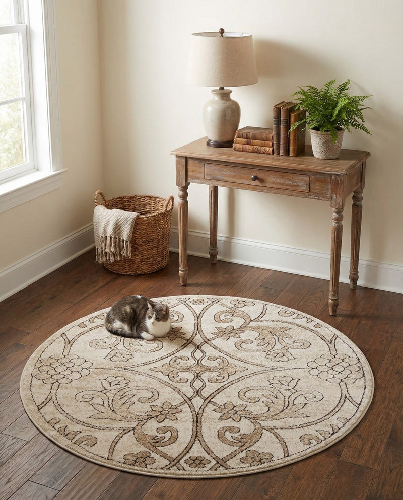 Andes Summit Collection Area Rug -  Merida Round Dark Beige  lifestyle 76