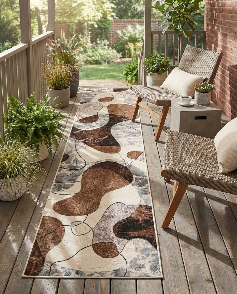 Urban Terrace Collection Area Rug -  Garden Runner Brown and White  lifestyle 55