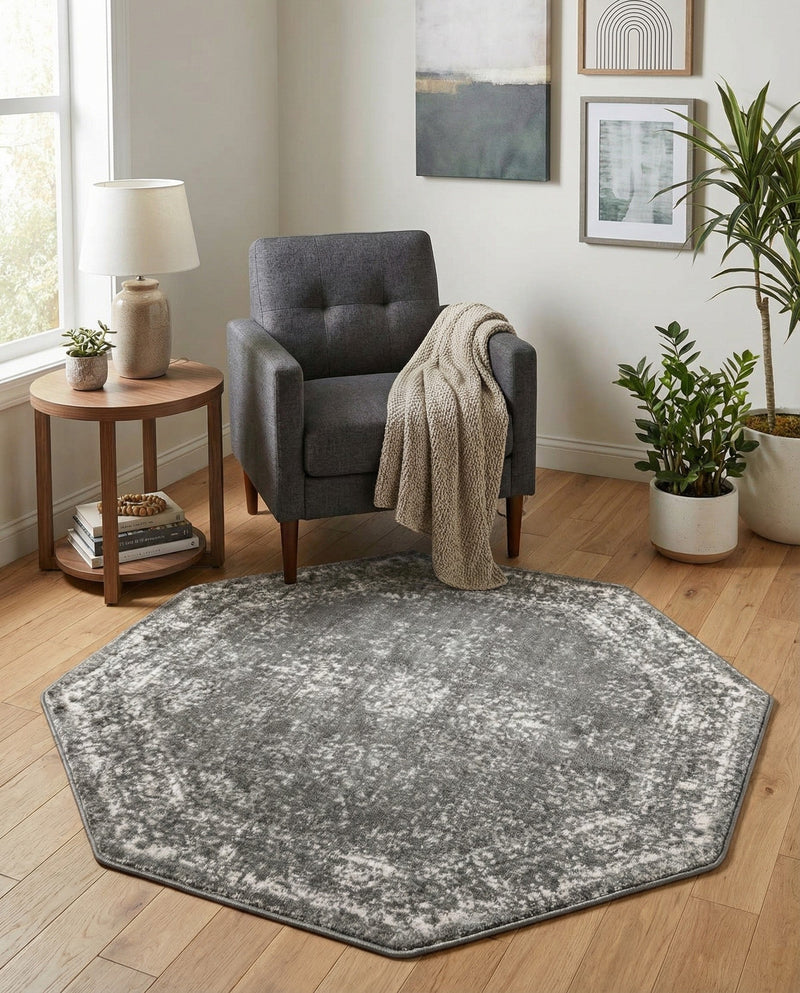 Riviera Elegance Collection Area Rug - Antibes (Dark Gray) Octagon Dark Gray  lifestyle 92