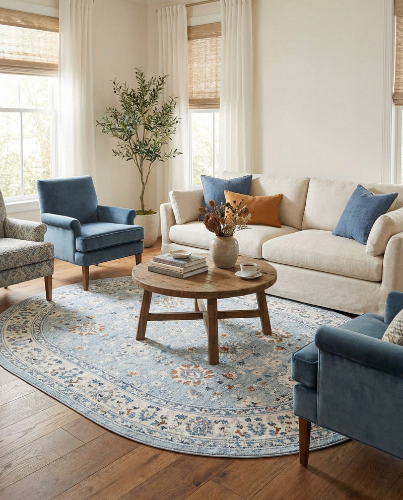 Savannah Elegance Collection Area Rug - Augusta (Aqua Blue) Oval Aqua Blue  lifestyle 74