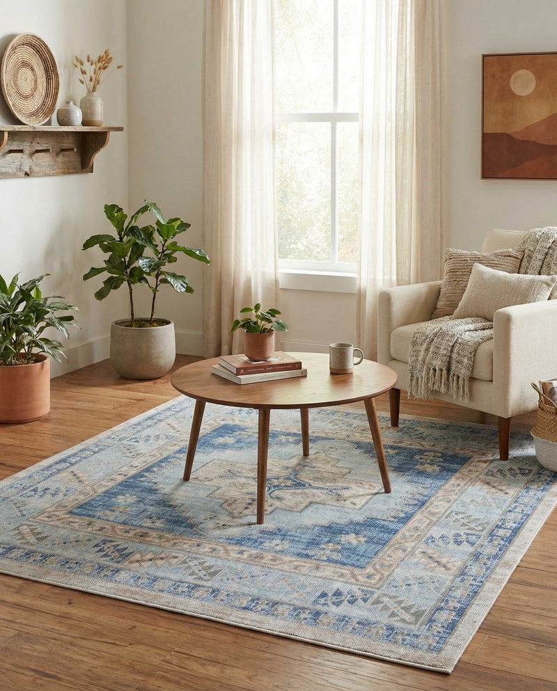 Savannah Series Collection Area Rug -  Augusta (Sky blue) Square Sky blue  lifestyle 46