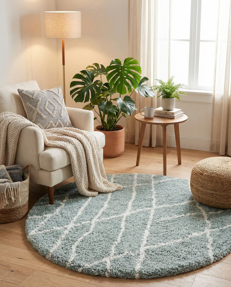 Cozy Haven Shag Collection Area Rug - Serenity (Sage Green) Round Sage Green  lifestyle 25