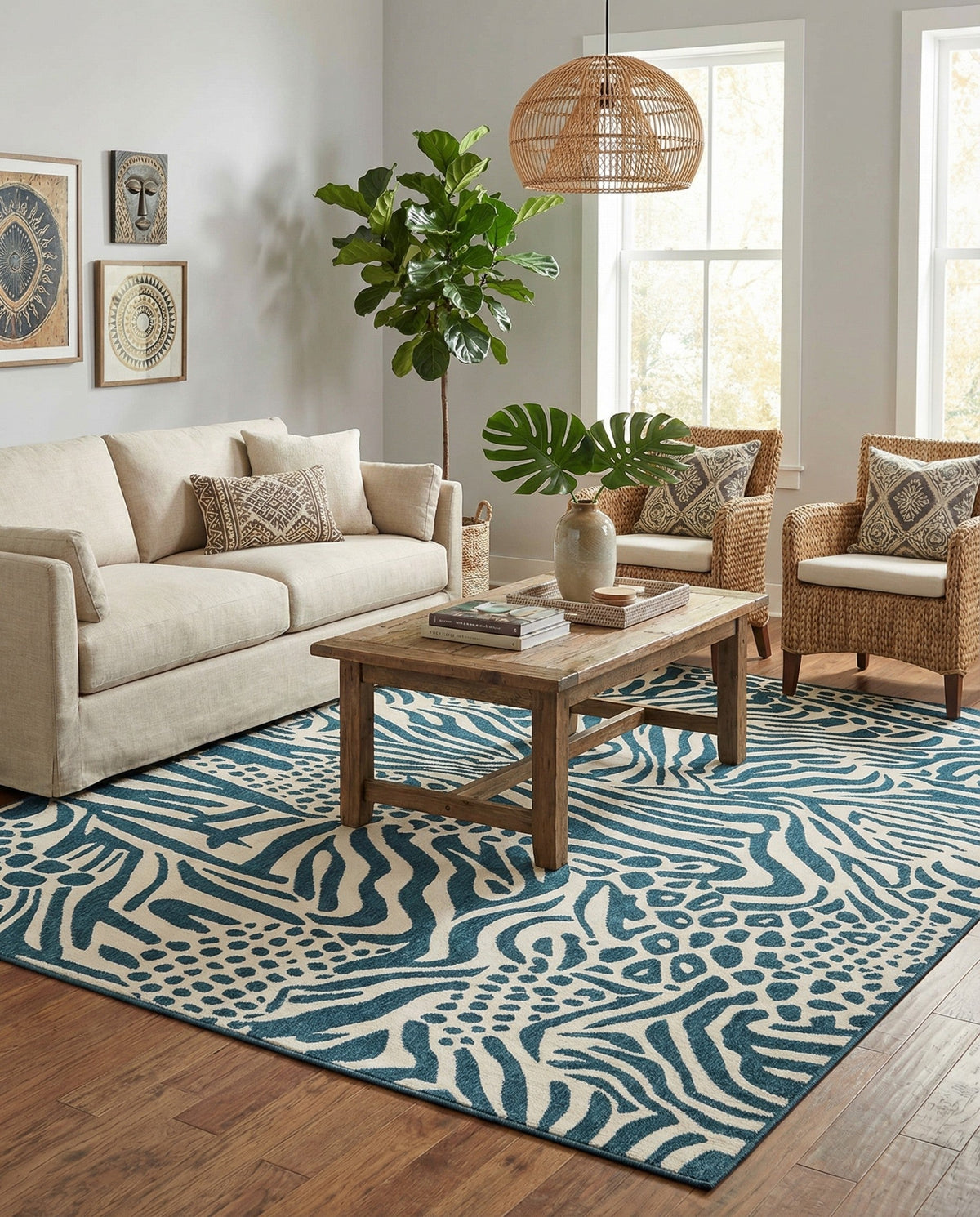 Savannah Escape Collection Area Rug -  Masai Rectangle Navy Blue and Ivory  lifestyle 18