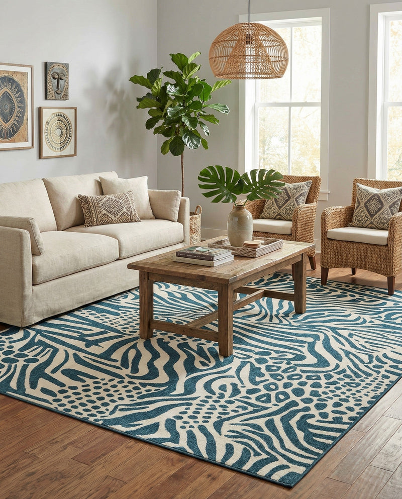 Savannah Escape Collection Area Rug -  Masai Rectangle Navy Blue and Ivory  lifestyle 18
