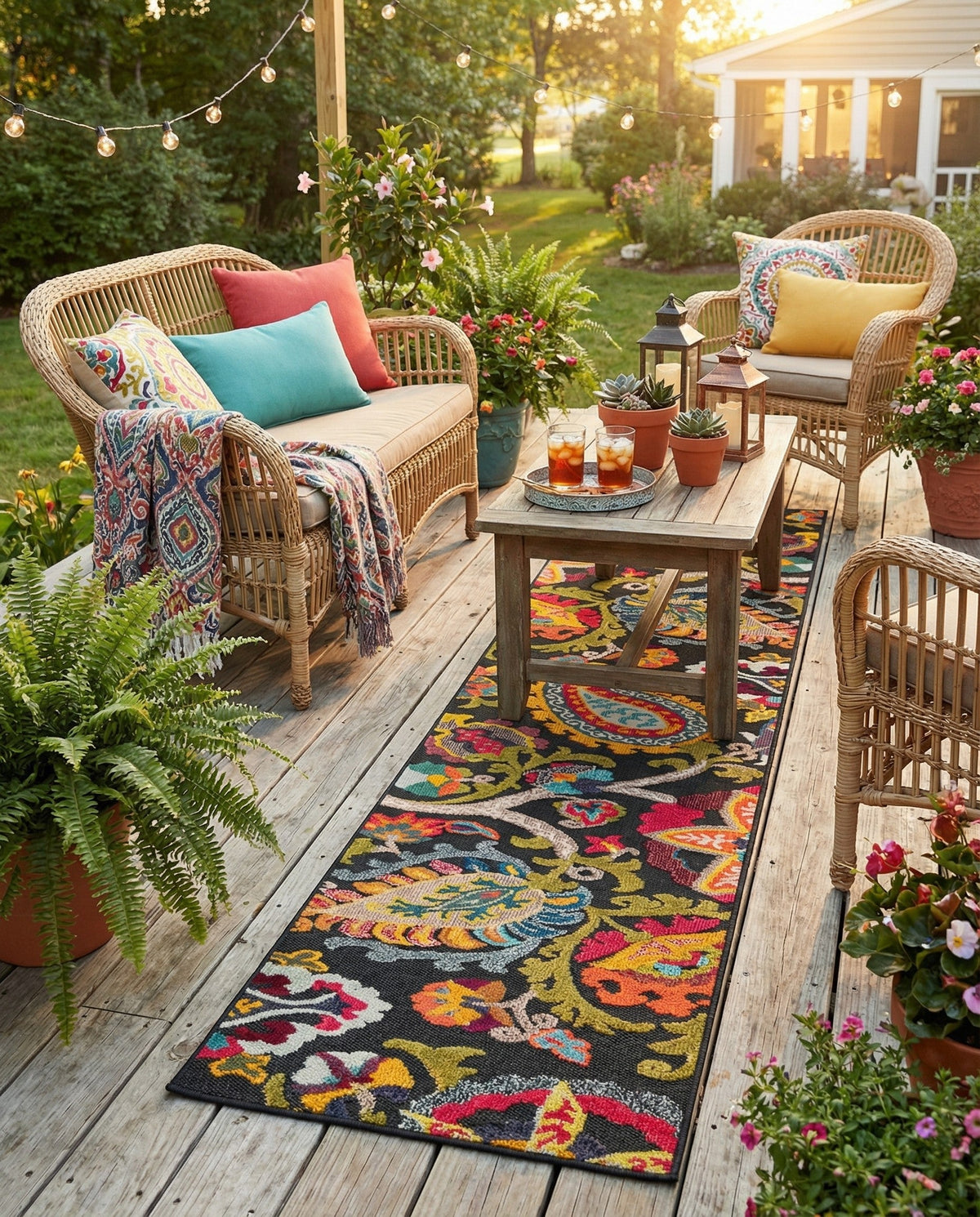 Outdoor Marrakesh Collection Area Rug - Fes Runner Multi Black  lifestyle 136
